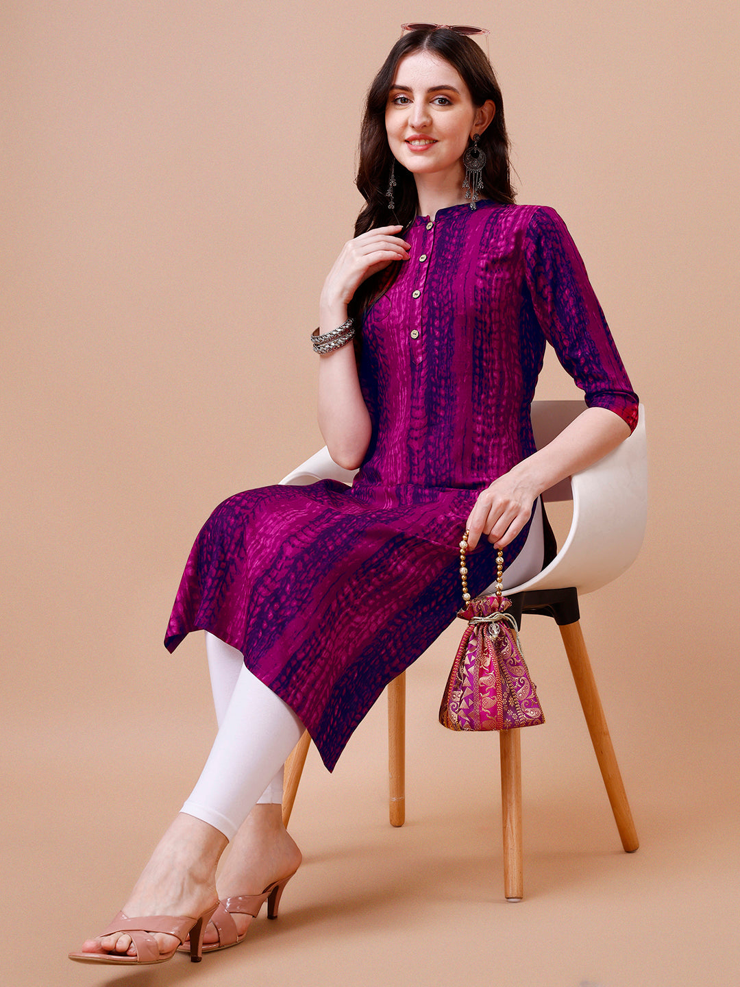 Multicolor Shibori Printed Casual Wear Kurta with 3/4th Sleeves