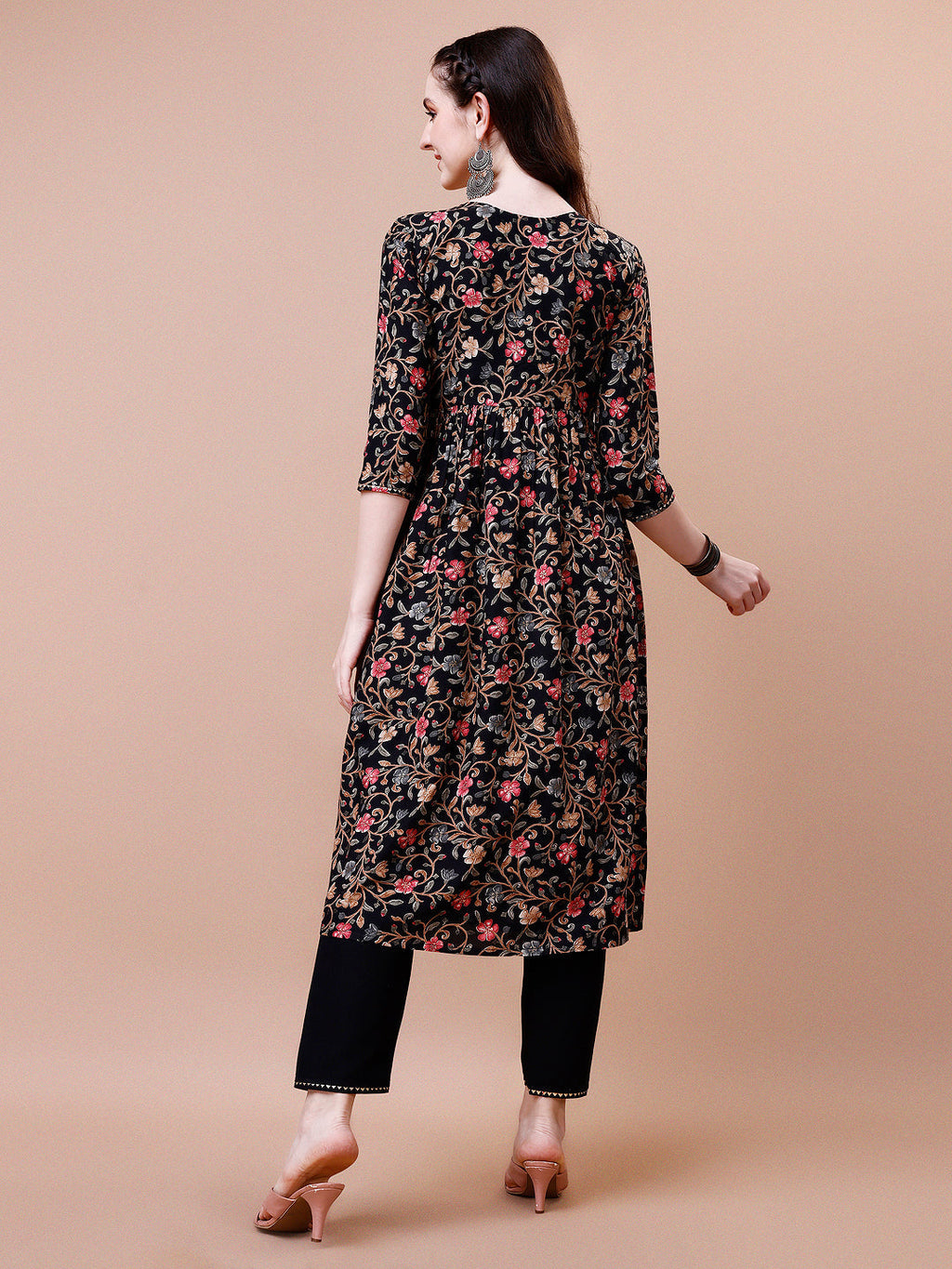 Alia Cut Floral Embroidered Rayon Kurta Set with Pant & Dupatta