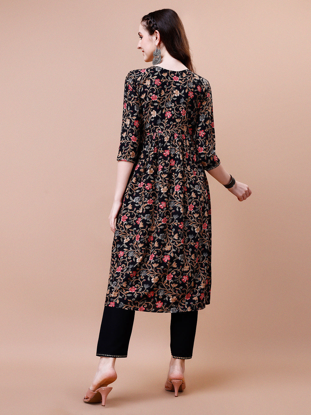 Alia Cut Floral Embroidered Rayon Kurta Set with Pant & Dupatta