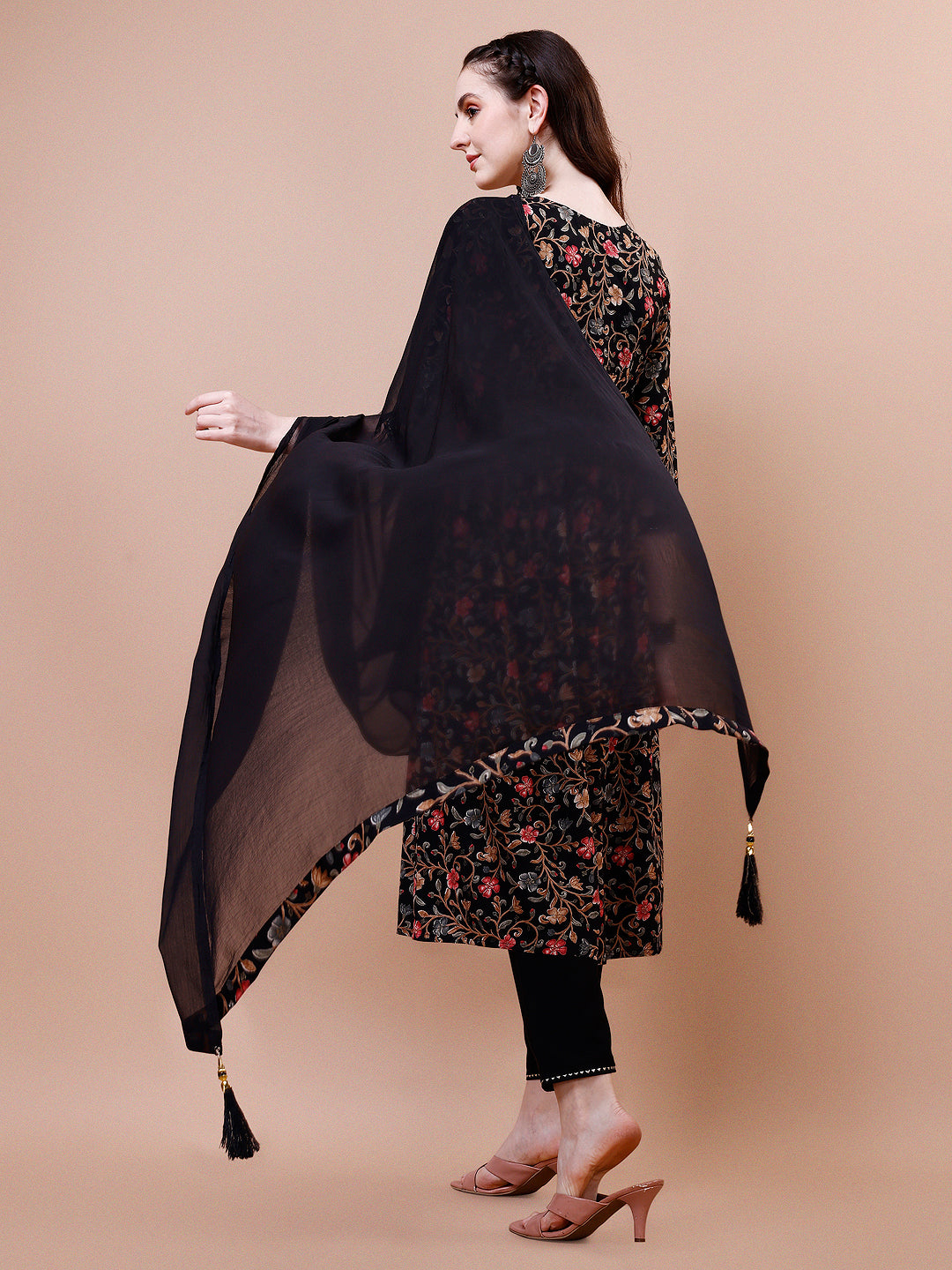 Alia Cut Floral Embroidered Rayon Kurta Set with Pant & Dupatta