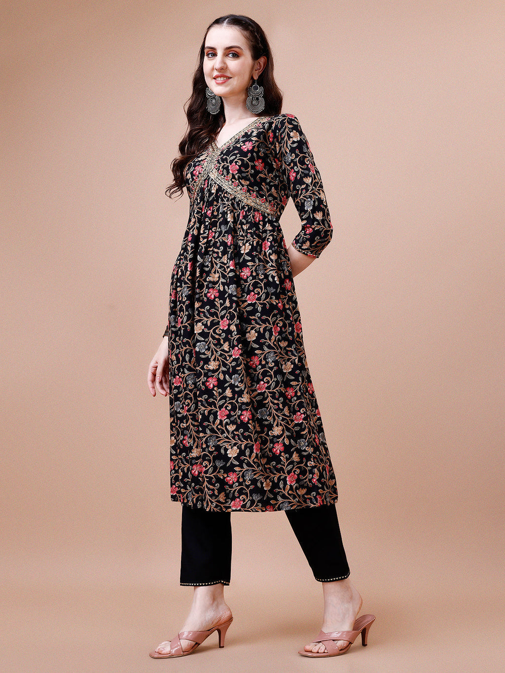 Alia Cut Floral Embroidered Rayon Kurta Set with Pant & Dupatta