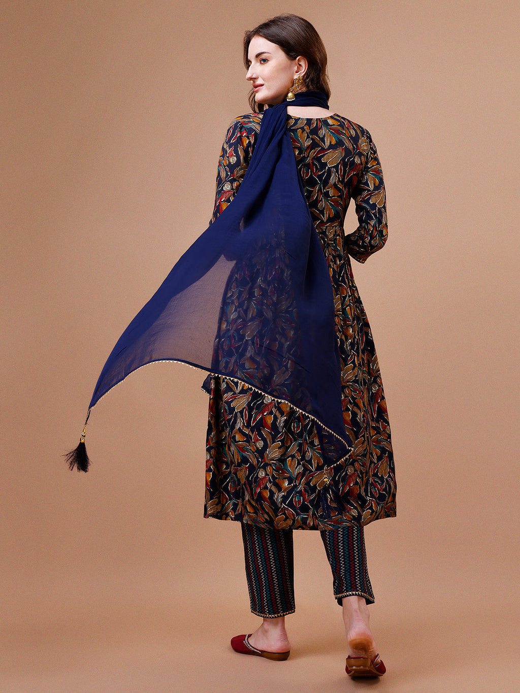 Multicolor Alia Cut Botanical Print Kurta Set with Dupatta