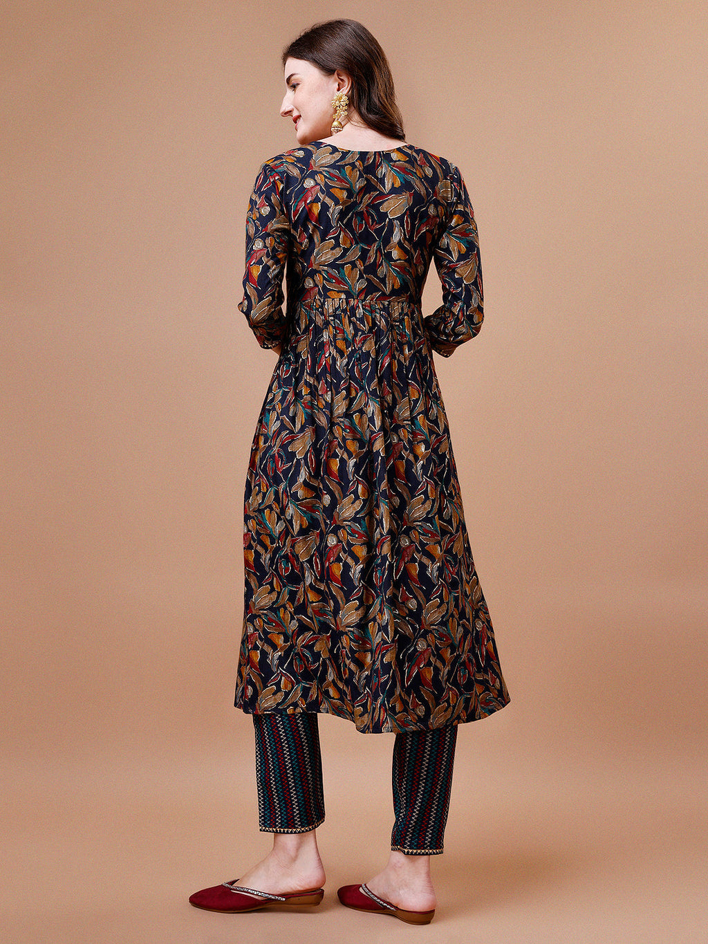 Multicolor Alia Cut Botanical Print Kurta Set with Dupatta