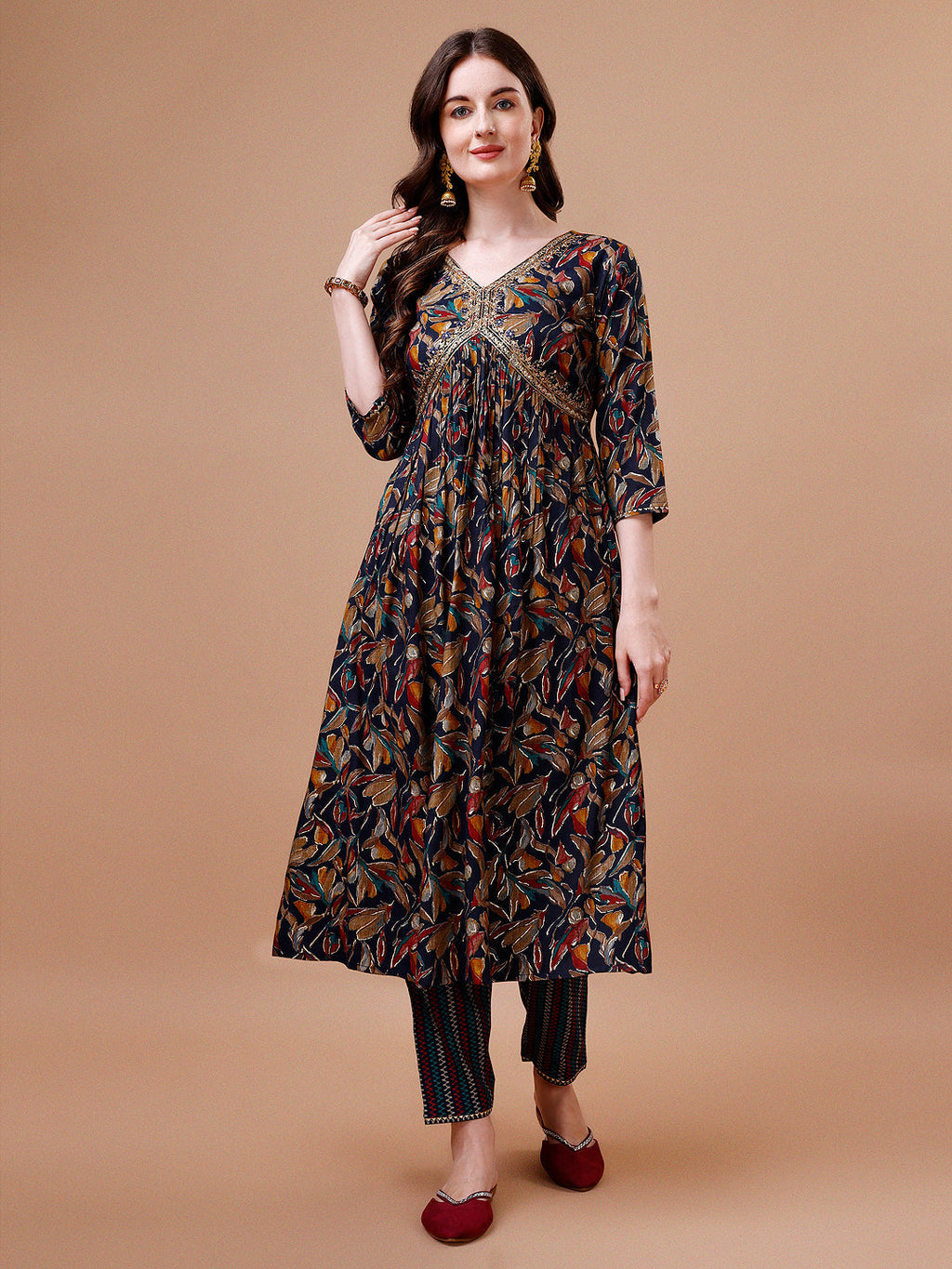 Multicolor Alia Cut Botanical Print Kurta Set with Dupatta