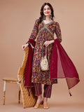 Multicolor botanical print Alia cut kurta with embroidery and matching dupatta