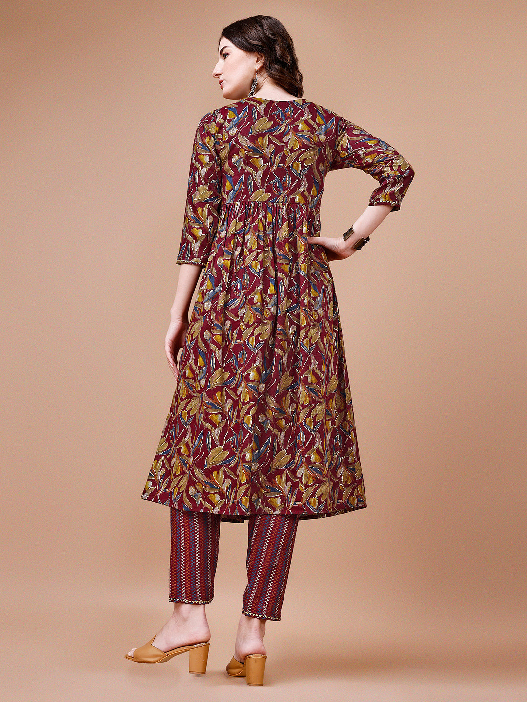 Multicolor Botanical Print Alia Cut Kurta Set with Embroidery