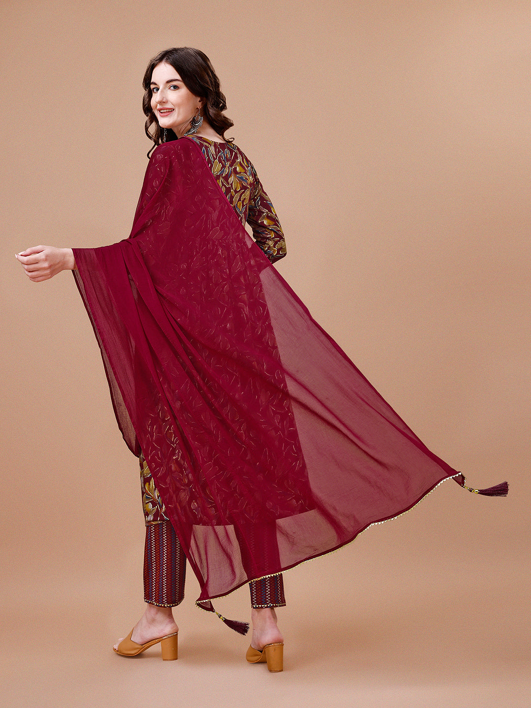 Multicolor Botanical Print Alia Cut Kurta Set with Embroidery