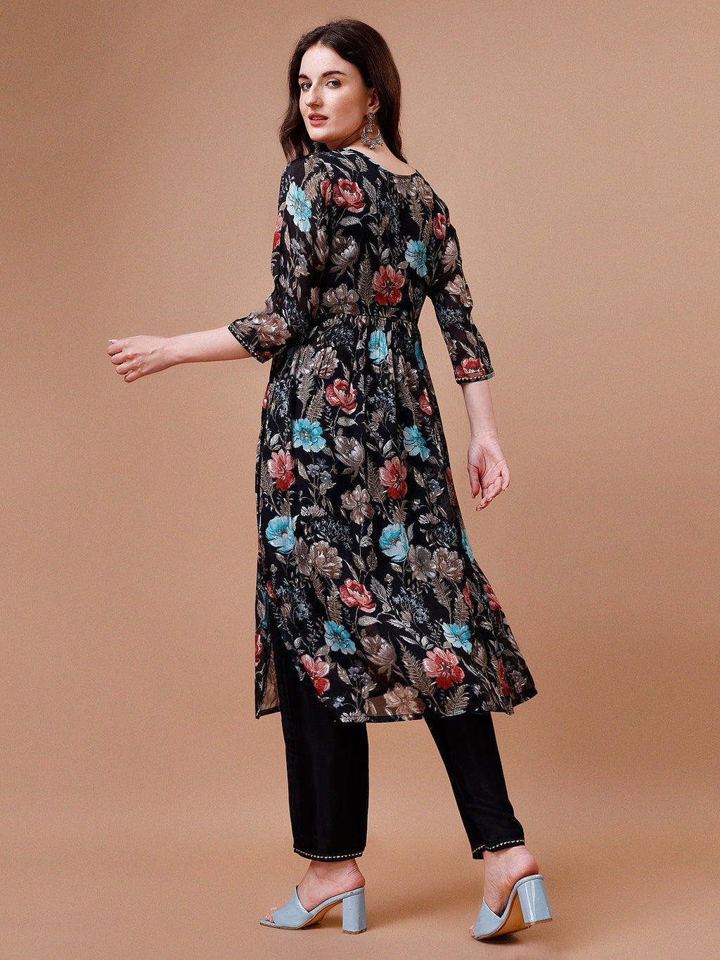 Multicolor Alia Cut Hand Embroidered Floral Kurta Set with Dupatta