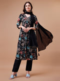 Multicolor Alia cut kurta featuring hand embroidery and floral prints with matching dupatta