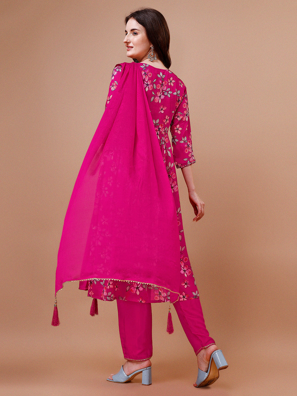 Alia Cut Floral Print Rayon Kurta Set with Pant & Dupatta