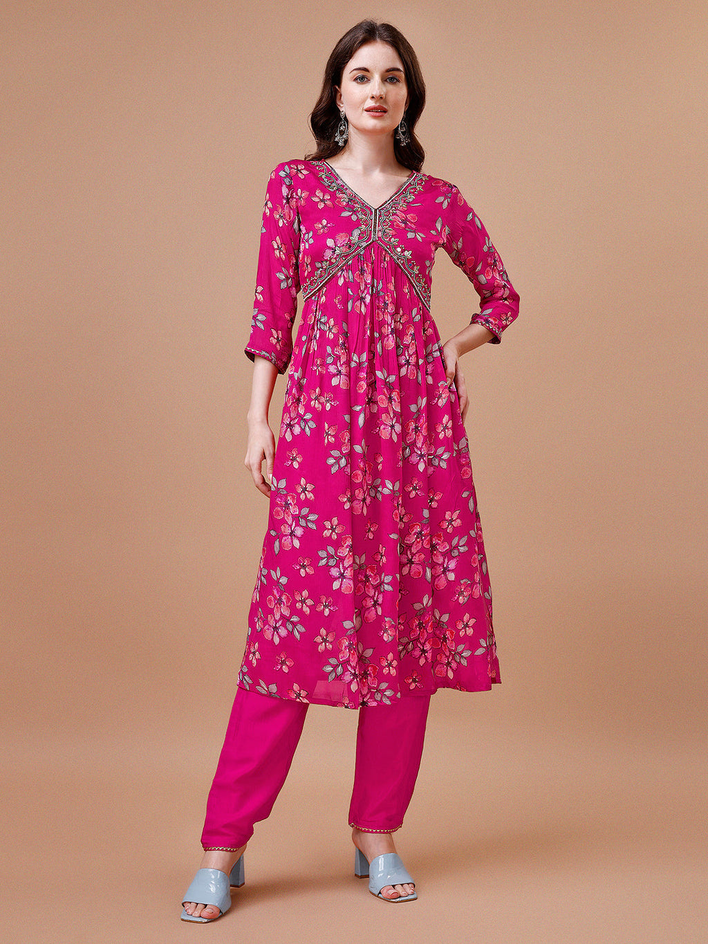Alia Cut Floral Print Rayon Kurta Set with Pant & Dupatta