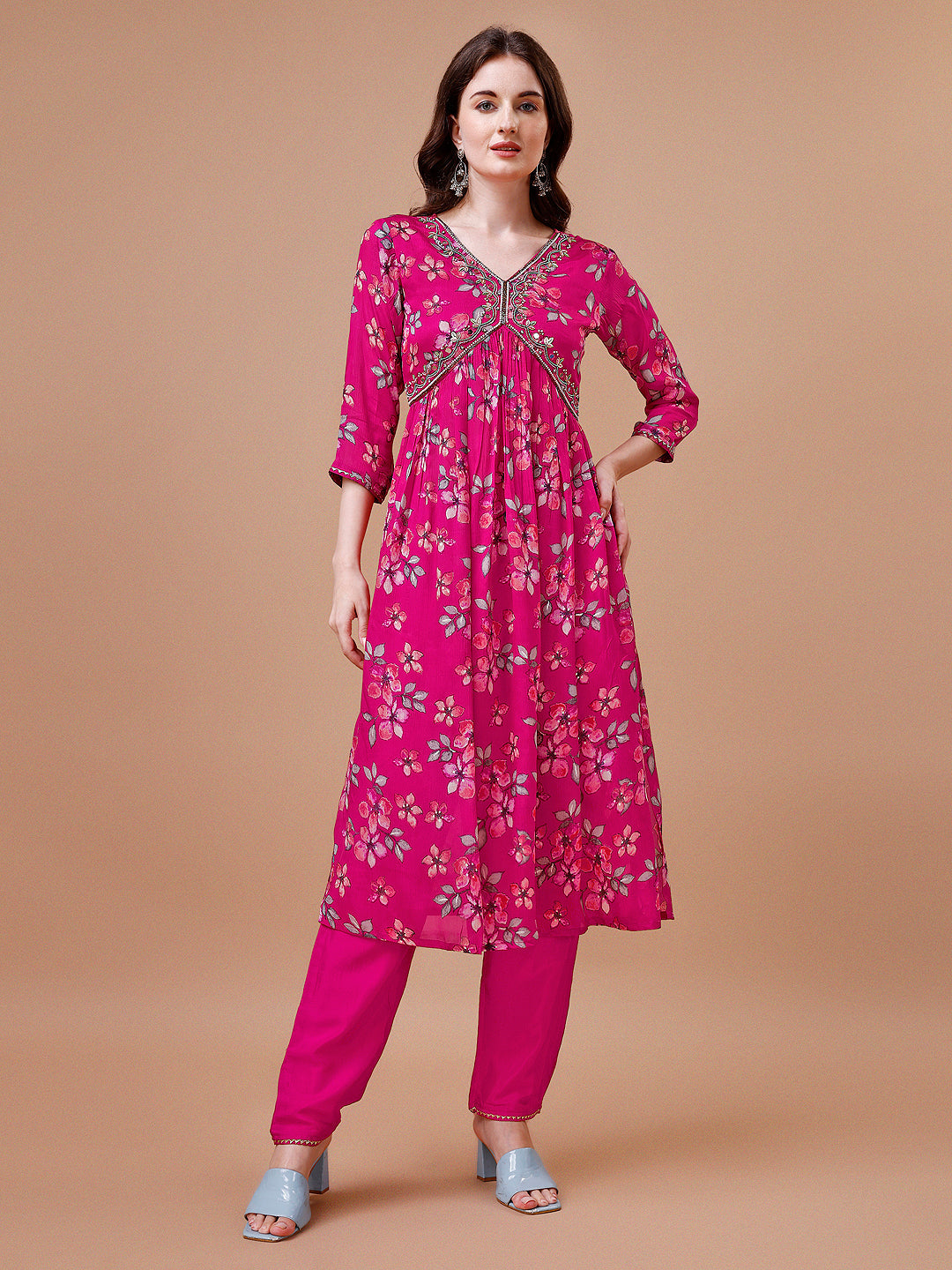 Alia Cut Floral Print Rayon Kurta Set with Pant & Dupatta