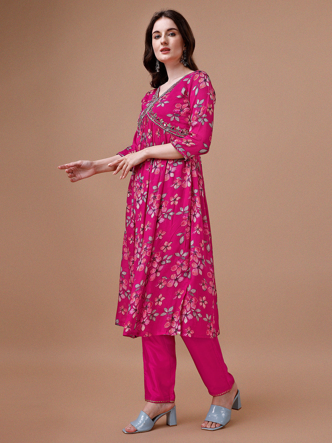 Alia Cut Floral Print Rayon Kurta Set with Pant & Dupatta