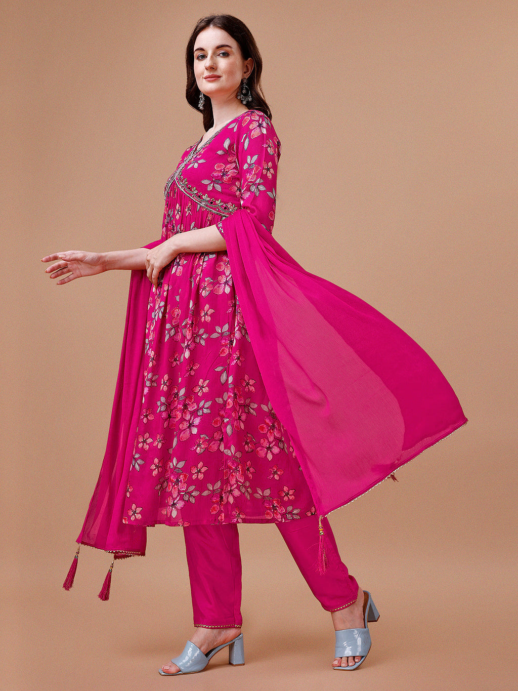 Alia Cut Floral Print Rayon Kurta Set with Pant & Dupatta