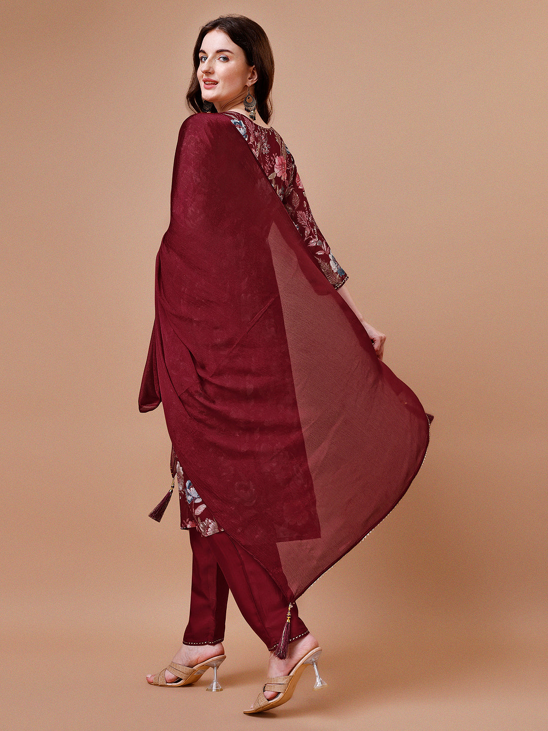 Multicolor Alia Cut Floral Print Kurta Set with Dupatta