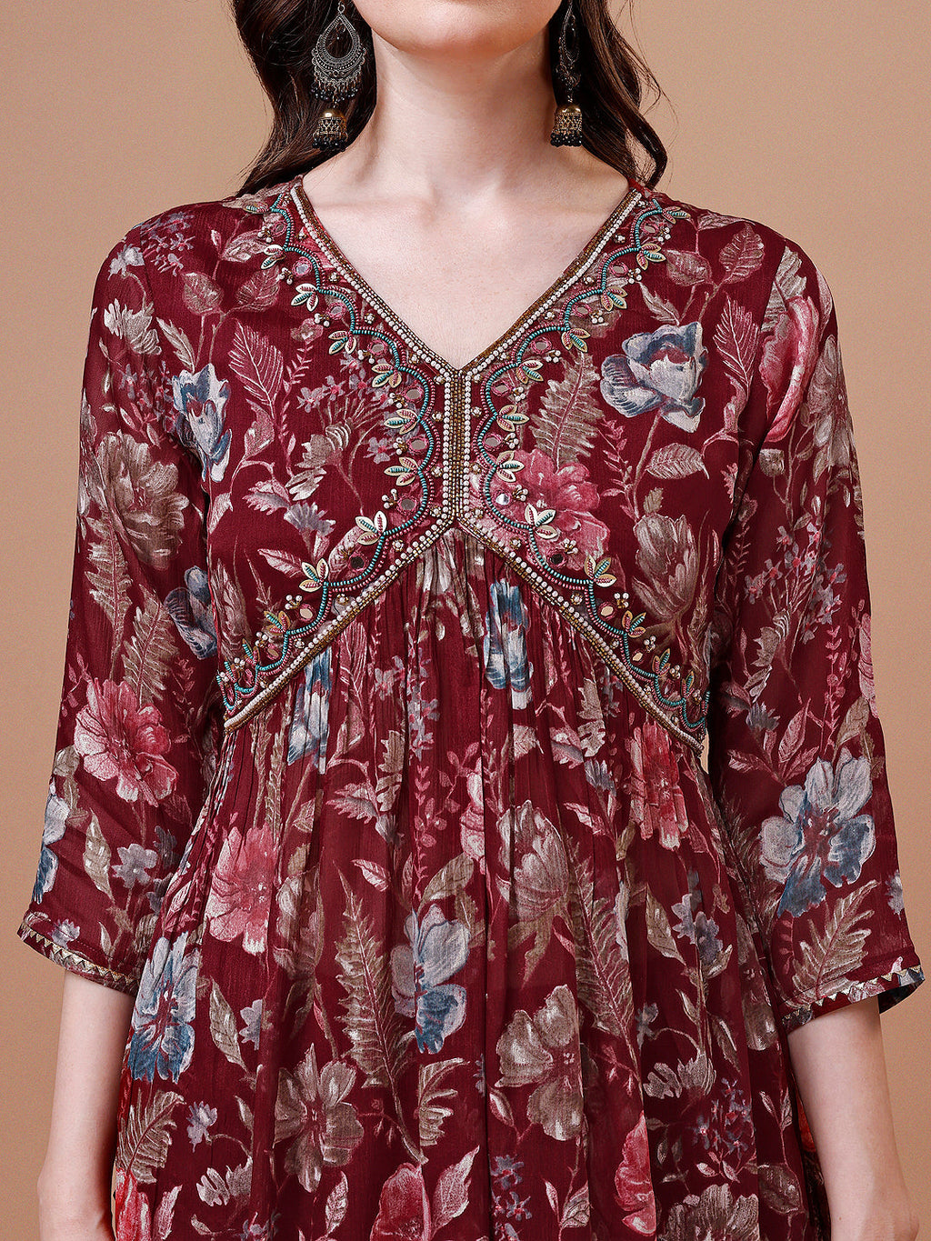 Multicolor Alia Cut Floral Print Kurta Set with Dupatta