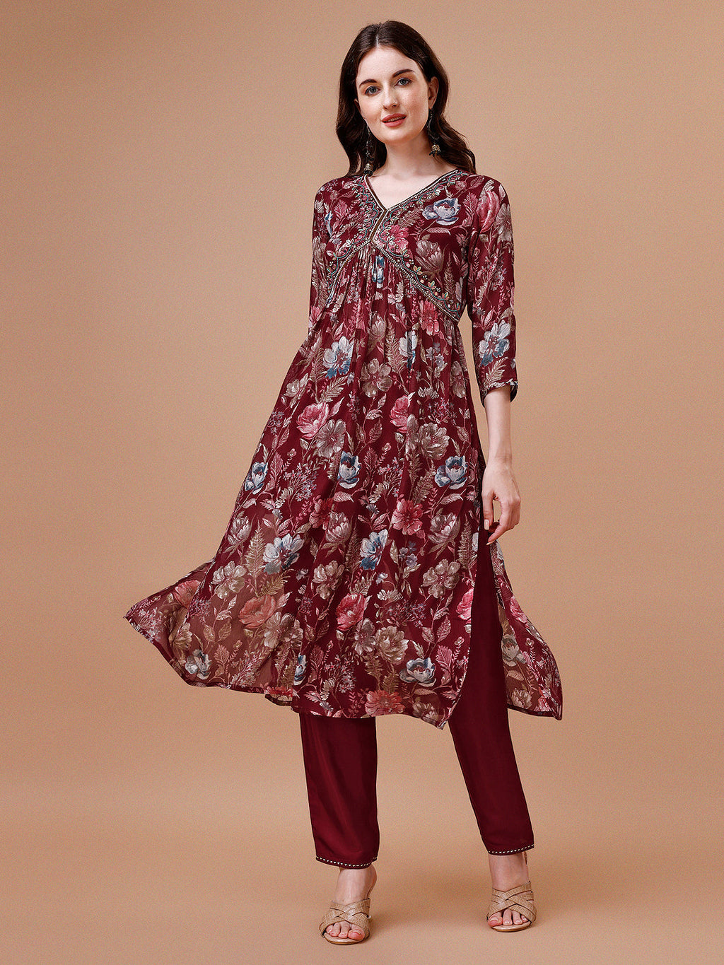 Multicolor Alia Cut Floral Print Kurta Set with Dupatta