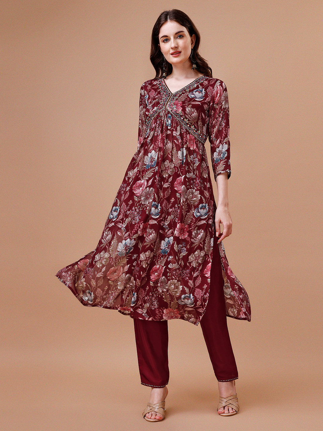 Multicolor Alia Cut Floral Print Kurta Set with Dupatta