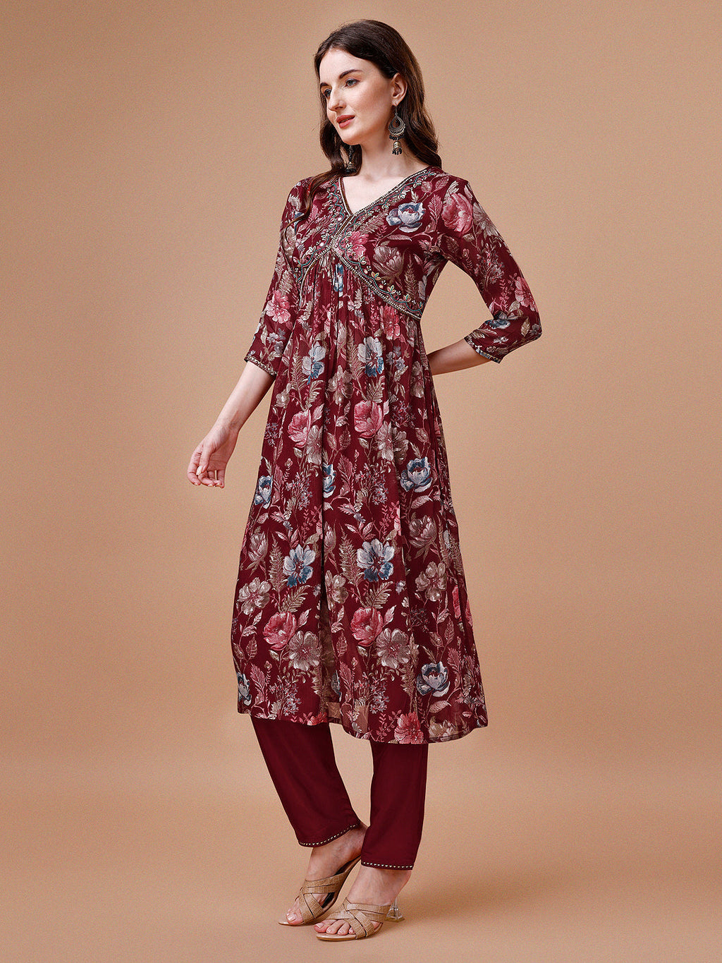 Multicolor Alia Cut Floral Print Kurta Set with Dupatta