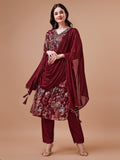 Multicolor Alia cut floral print kurta set with matching pants and dupatta