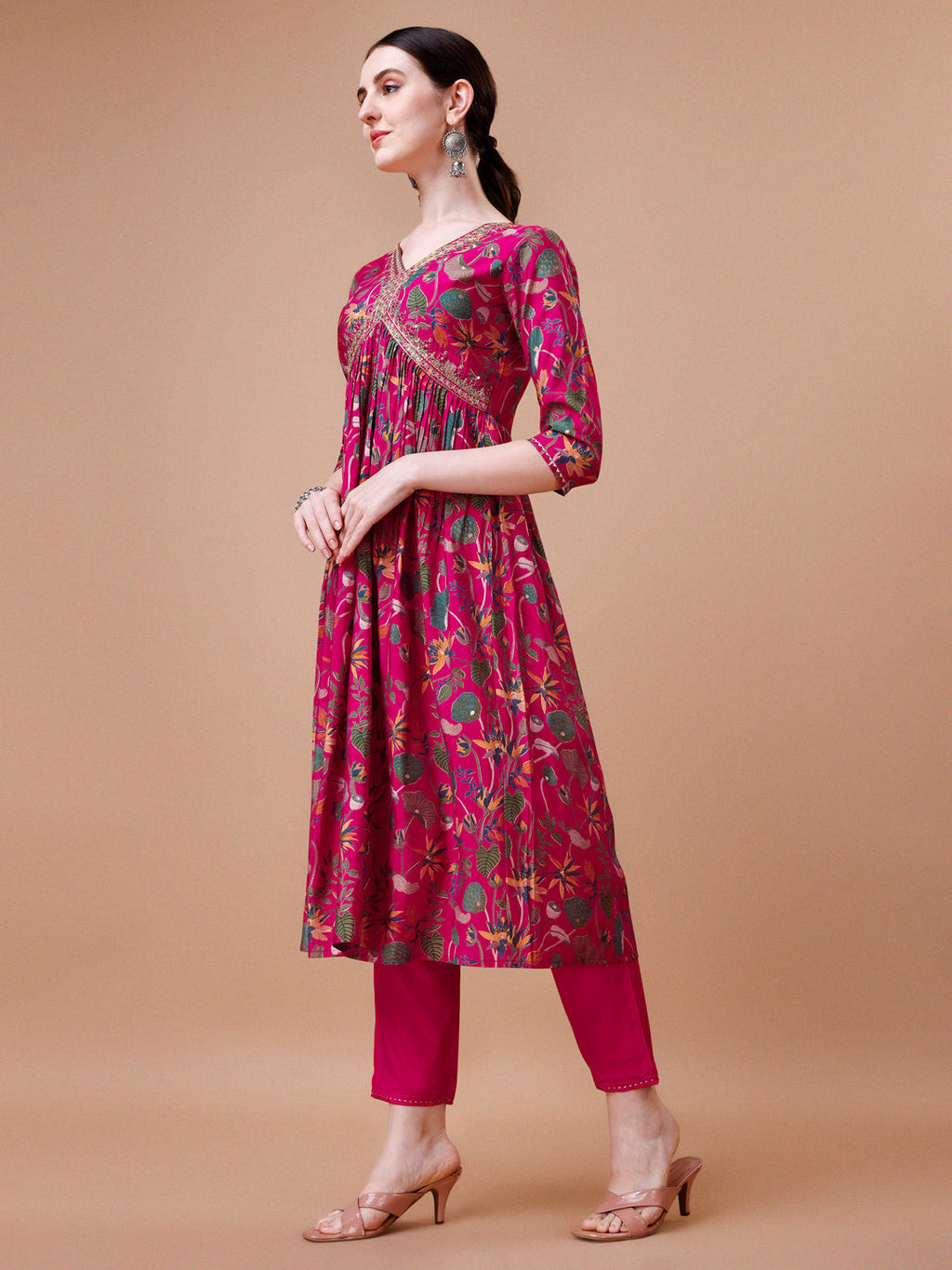 Alia Cut Floral Printed Kurta Set with Embroidery