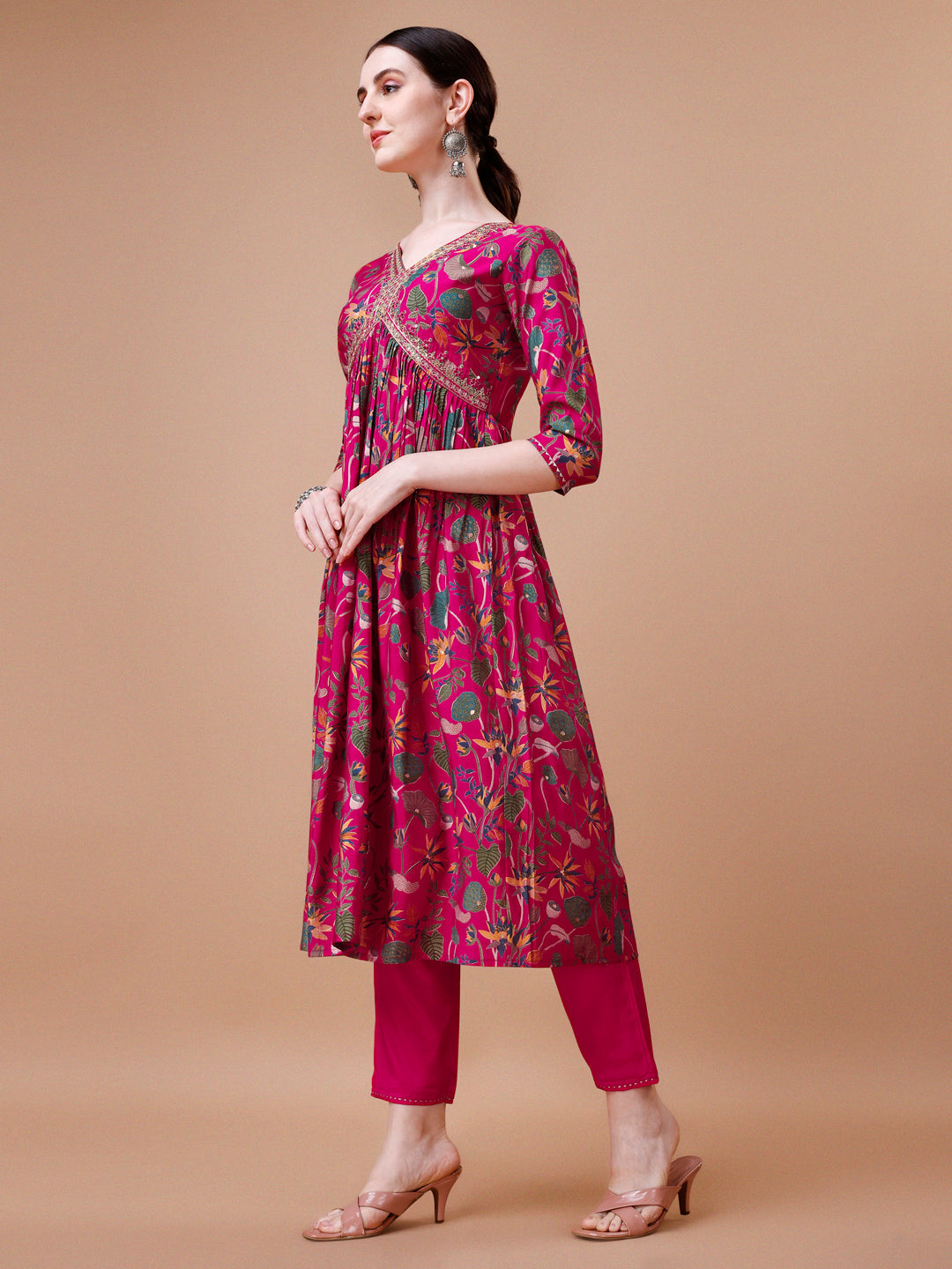 Alia Cut Floral Printed Kurta Set with Embroidery