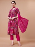Alia cut multicolor floral printed kurta with embroidery, pants, and dupatta