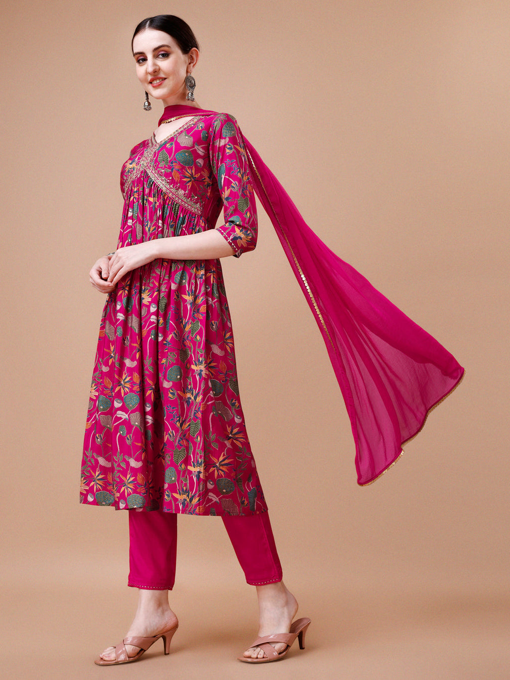 Alia Cut Floral Printed Kurta Set with Embroidery