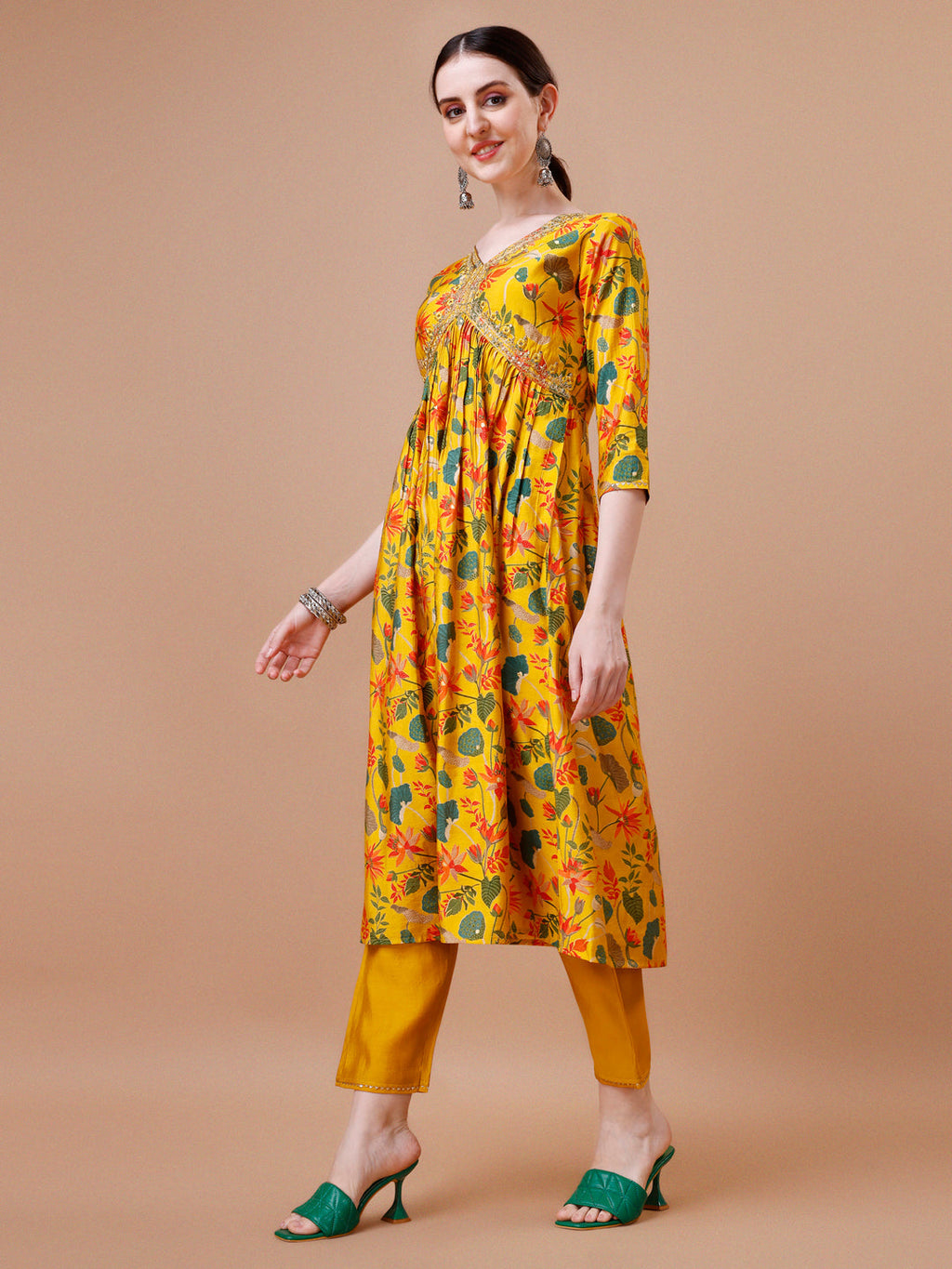 Alia Cut Embroidered & Floral Printed Kurta Set, Multicolor