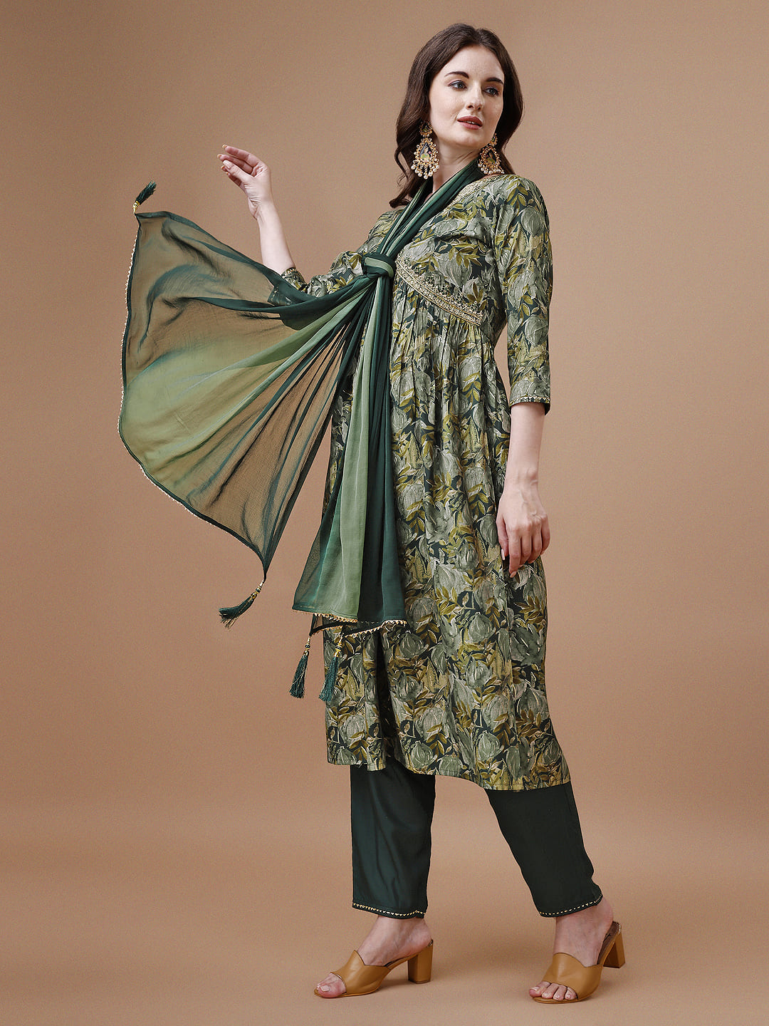 Multicolor Alia Cut Printed & Embroidered Kurta Set