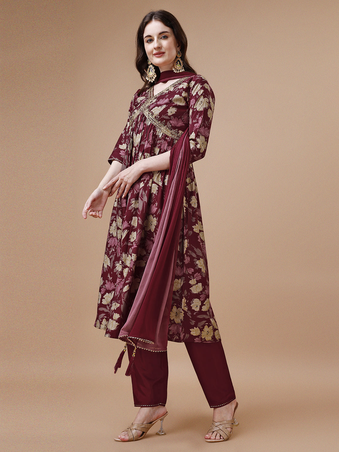 Alia Cut Printed and Embroidered Kurta Set with Pant and Dupatta
