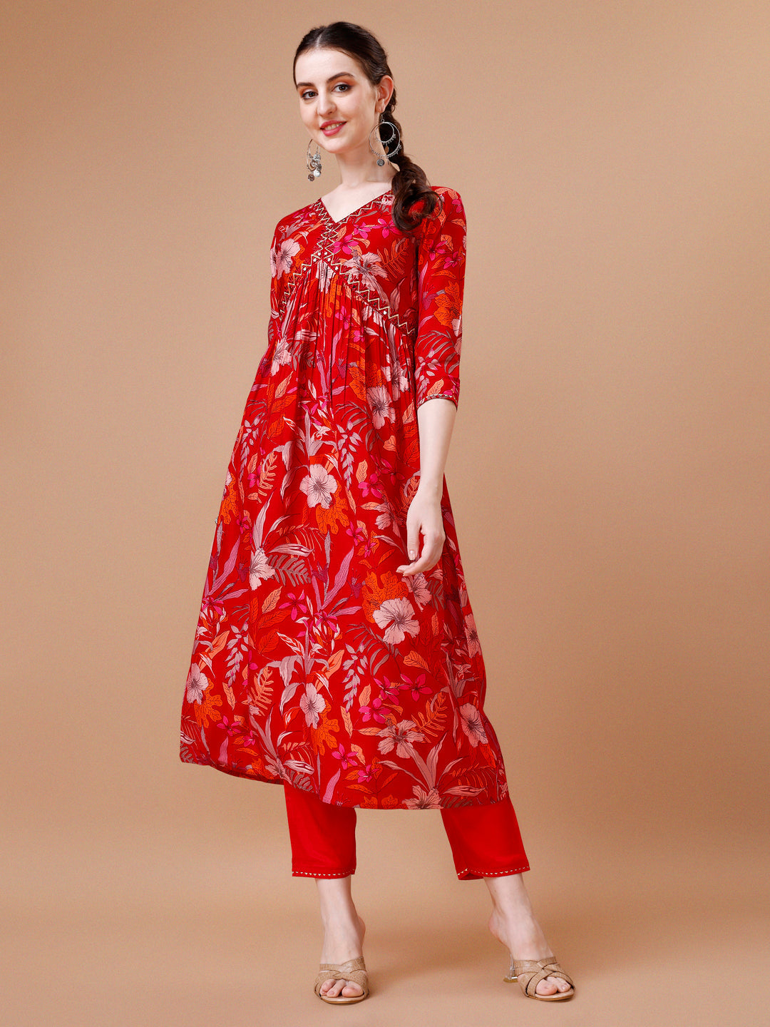 Alia Cut Floral Printed Embroidered Kurta Set with Pant and Dupatta