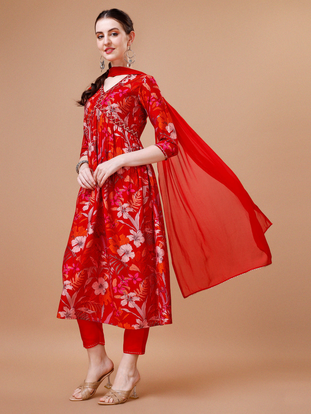 Alia Cut Floral Printed Embroidered Kurta Set with Pant and Dupatta