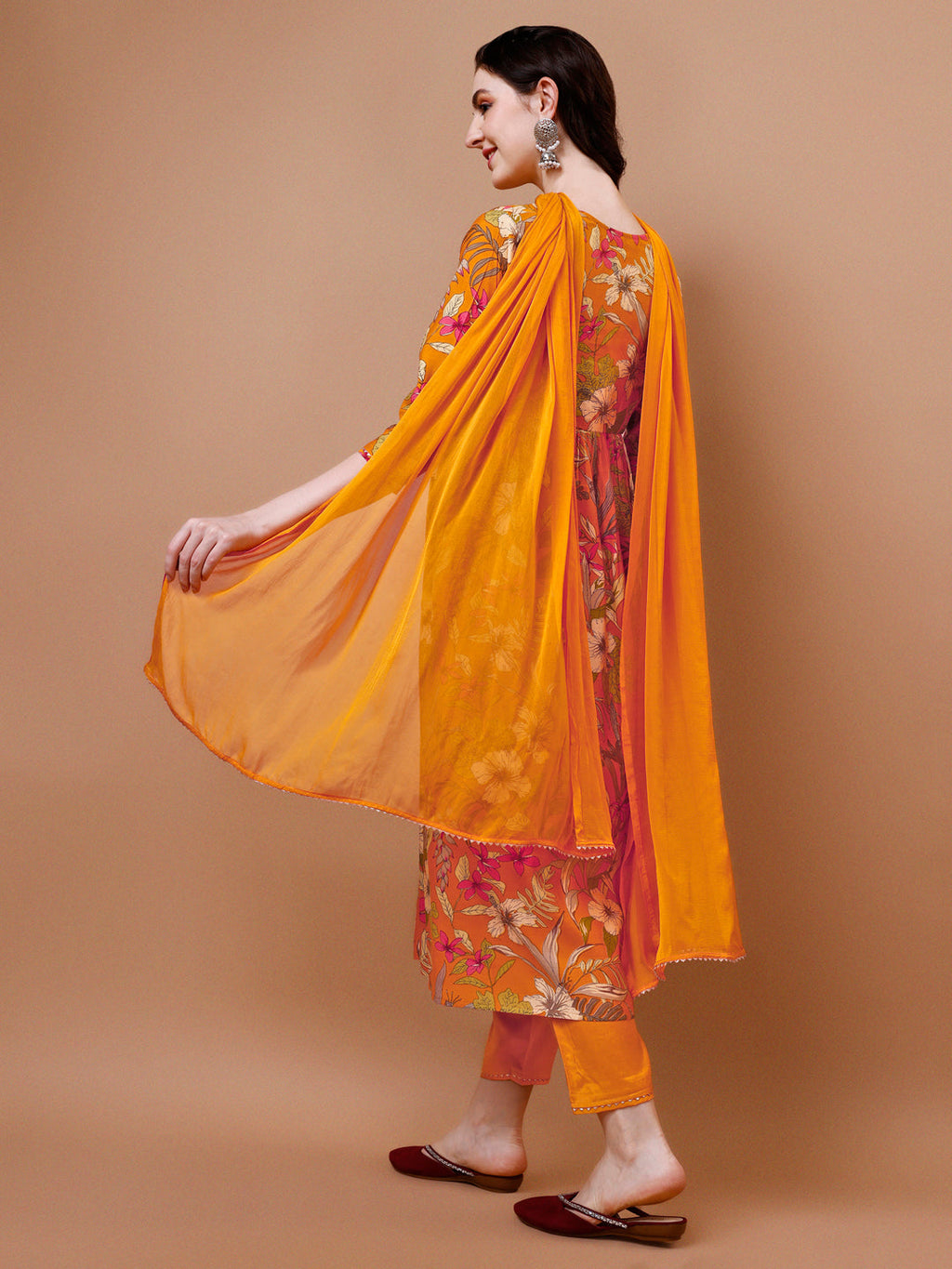 Multicolor Alia Cut Floral Printed Kurta Set with Dupatta