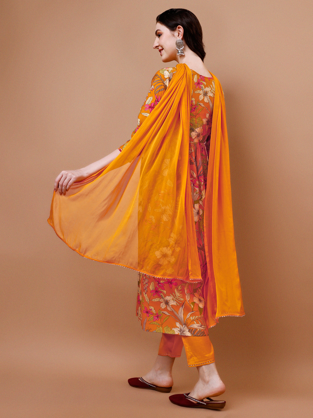 Multicolor Alia Cut Floral Printed Kurta Set with Dupatta