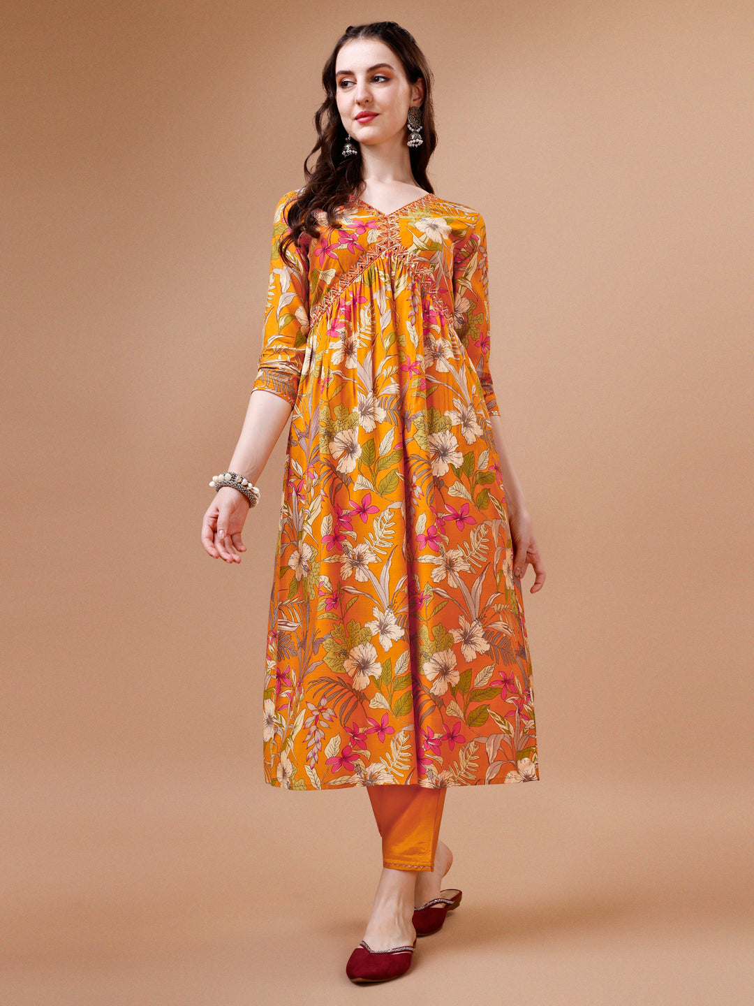 Multicolor Alia Cut Floral Printed Kurta Set with Dupatta