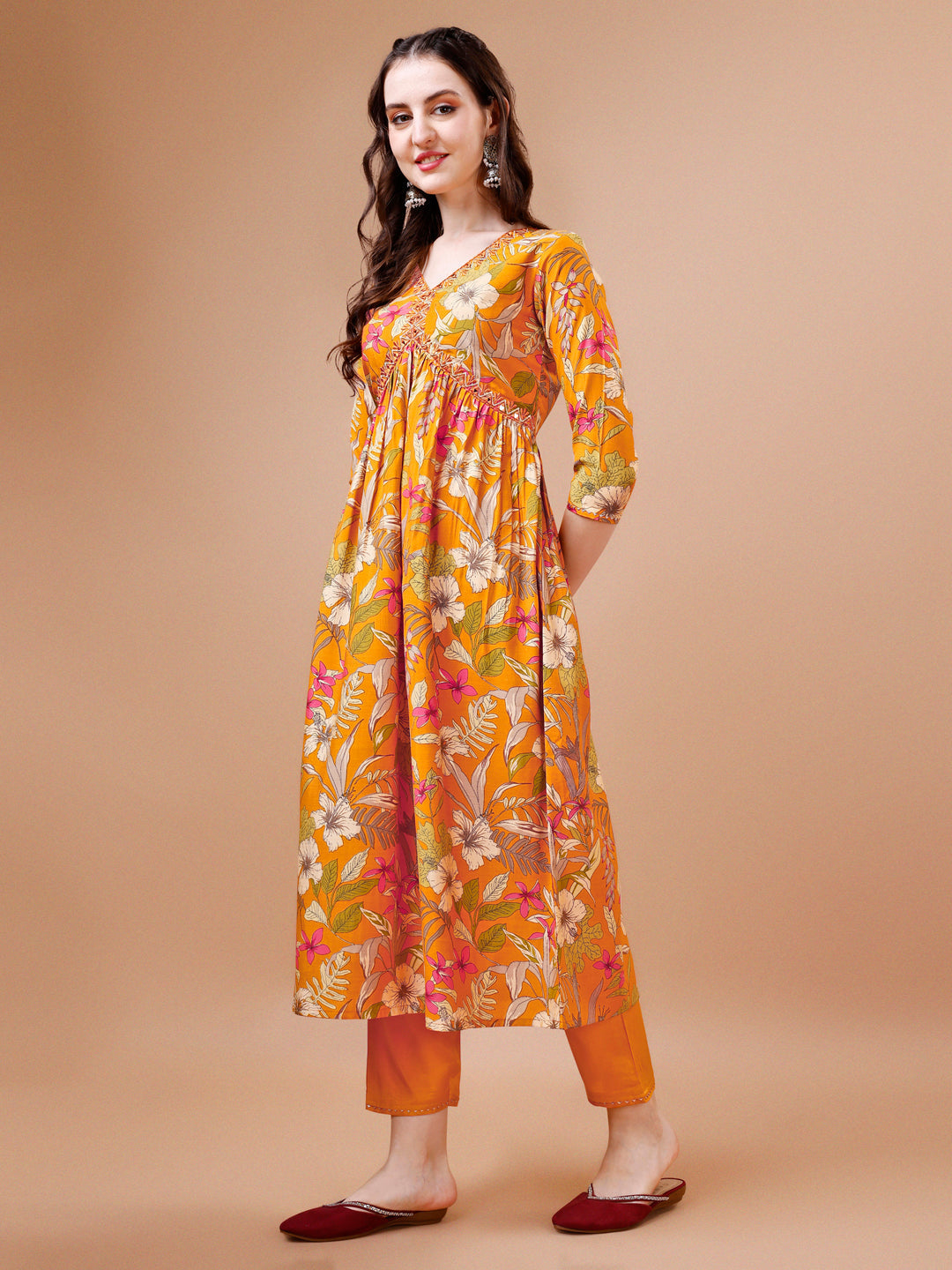 Multicolor Alia Cut Floral Printed Kurta Set with Dupatta