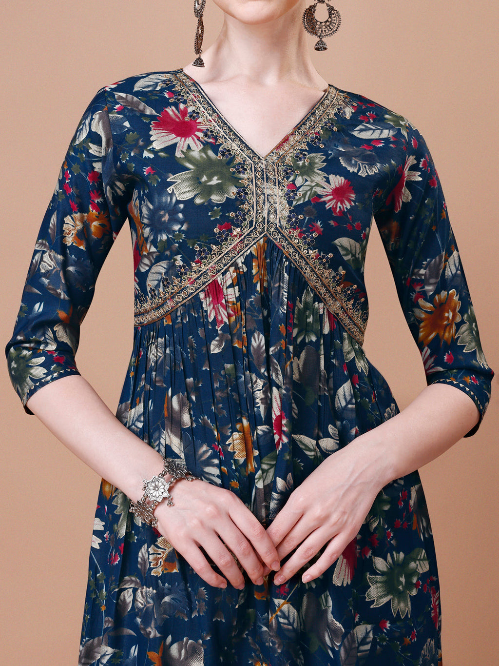 Alia Cut Floral Embroidered Kurta Set with Pant and Dupatta