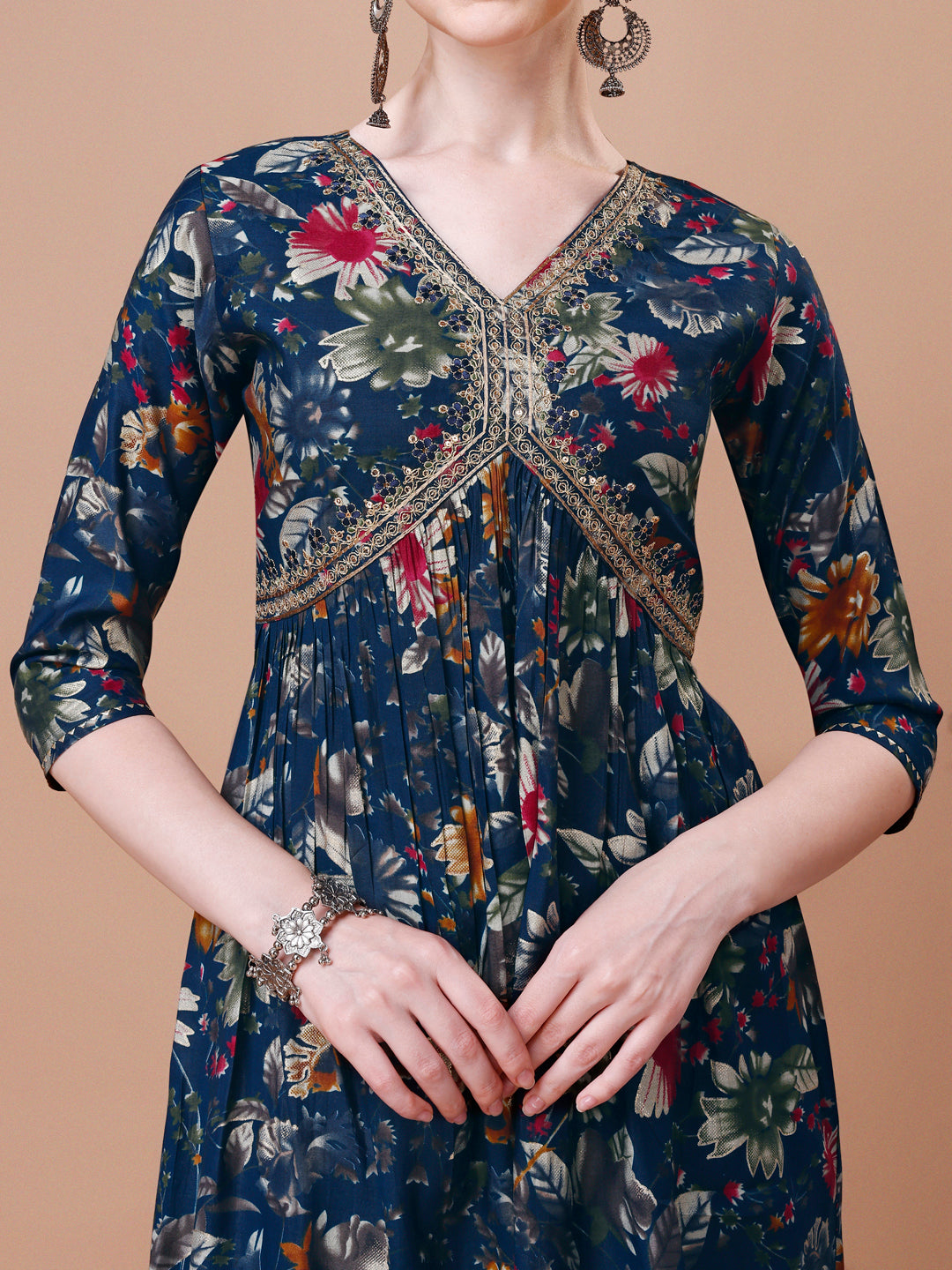 Alia Cut Floral Embroidered Kurta Set with Pant and Dupatta