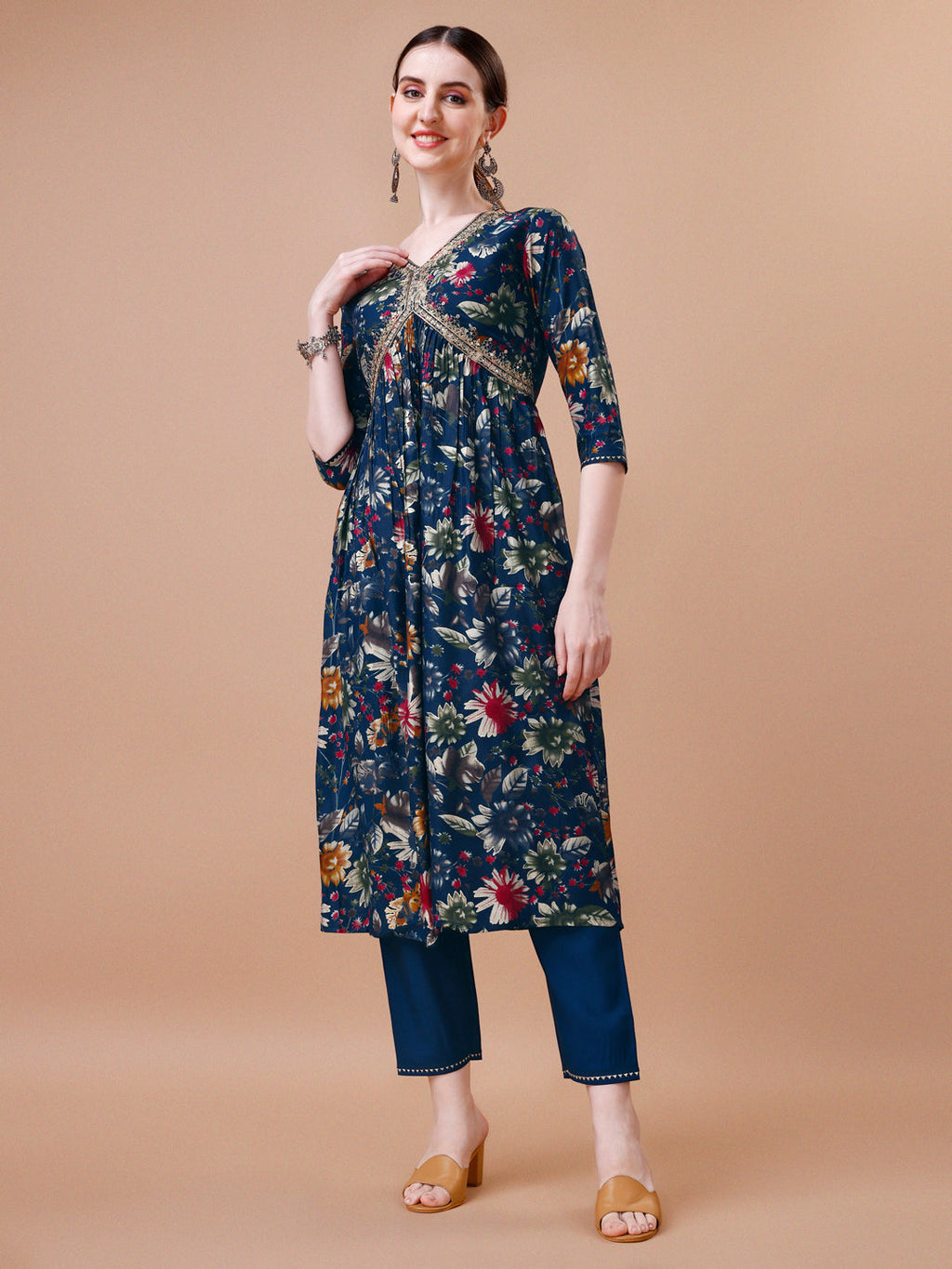 Alia Cut Floral Embroidered Kurta Set with Pant and Dupatta