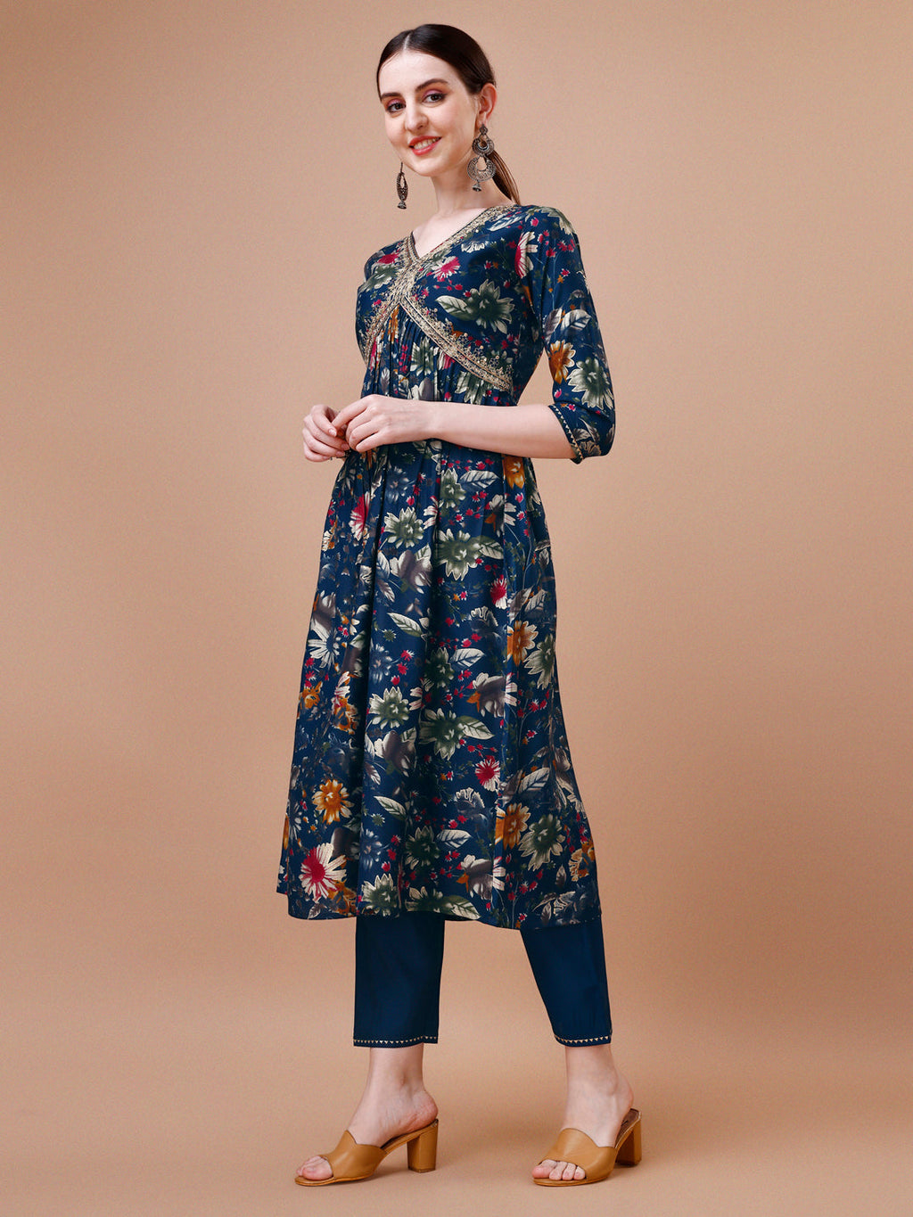 Alia Cut Floral Embroidered Kurta Set with Pant and Dupatta