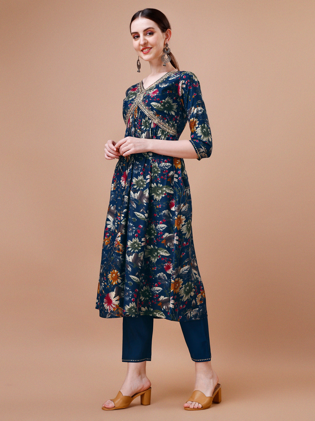 Alia Cut Floral Embroidered Kurta Set with Pant and Dupatta