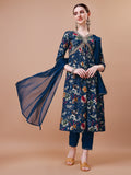 Multicolor Alia cut floral printed kurta set with matching pant and dupatta