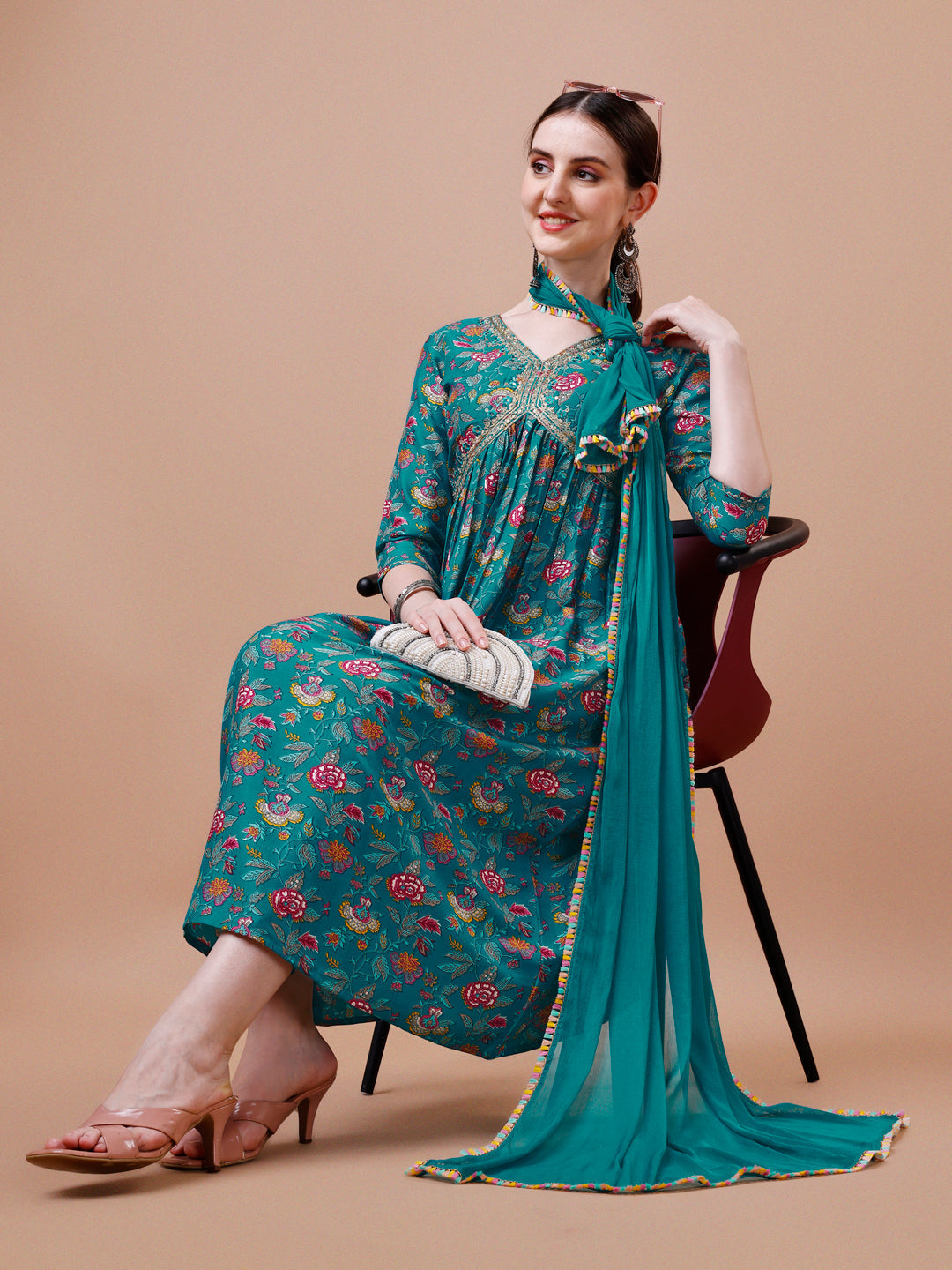 Alia Cut Embroidered Floral Kurta Set with Pant and Dupatta