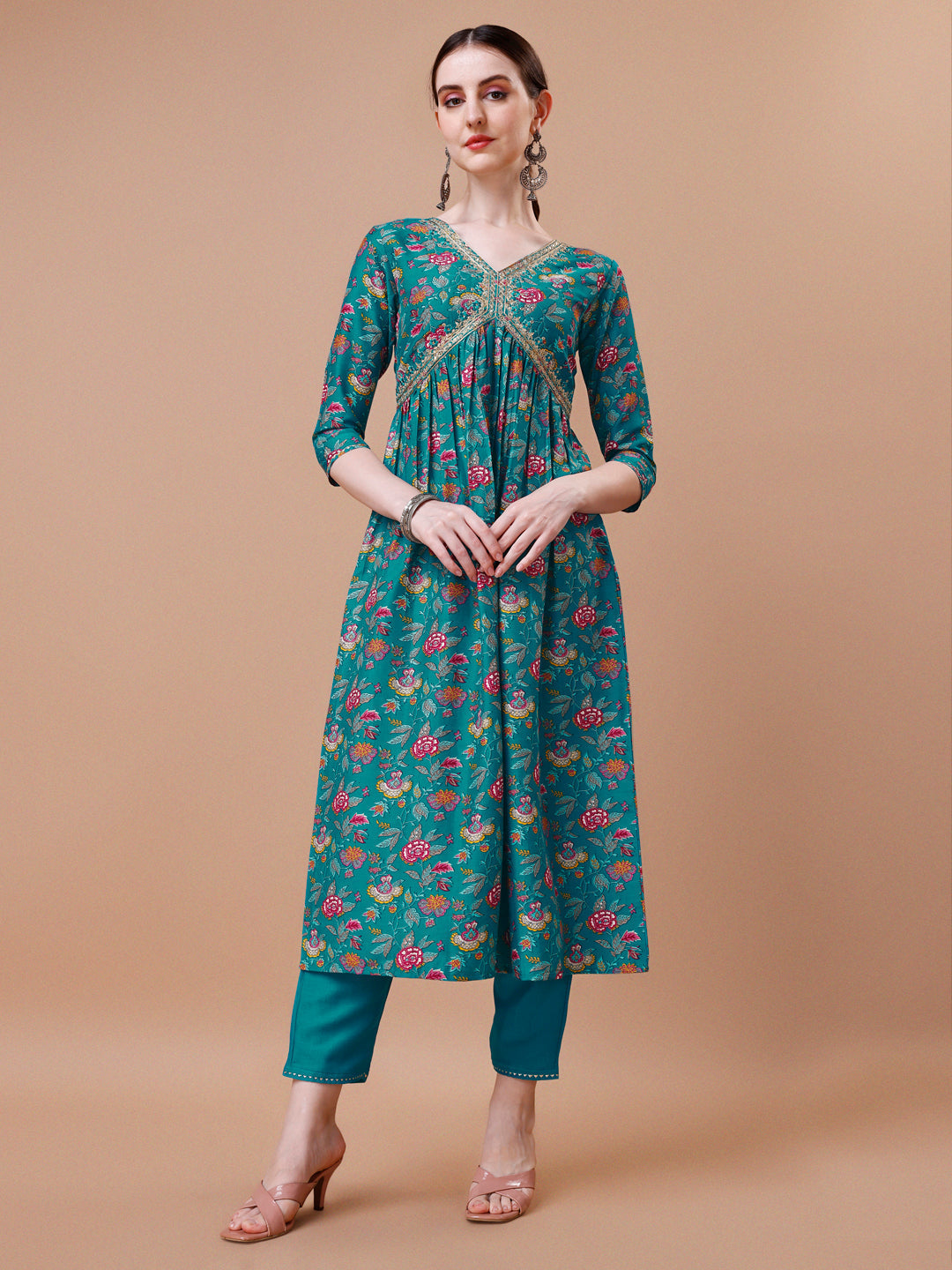 Alia Cut Embroidered Floral Kurta Set with Pant and Dupatta