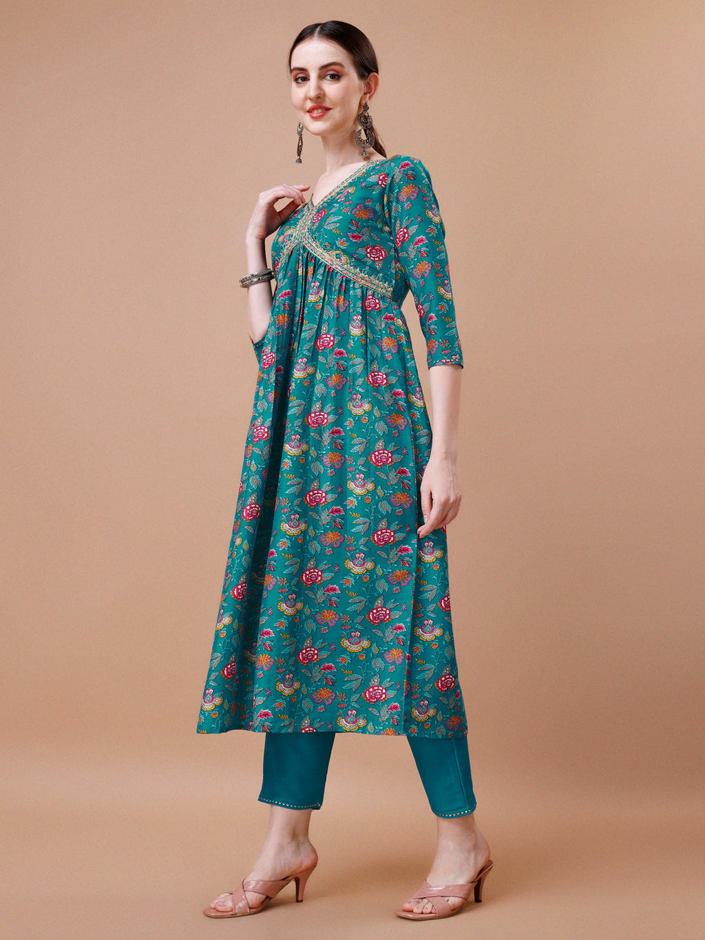 Alia Cut Embroidered Floral Kurta Set with Pant and Dupatta