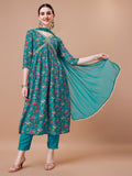 Multicolor Alia Cut embroidered floral kurta set with matching pant and dupatta