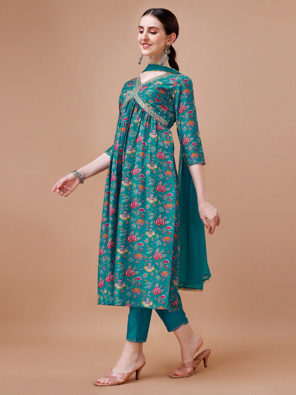 Alia Cut Embroidered Floral Kurta Set with Pant and Dupatta