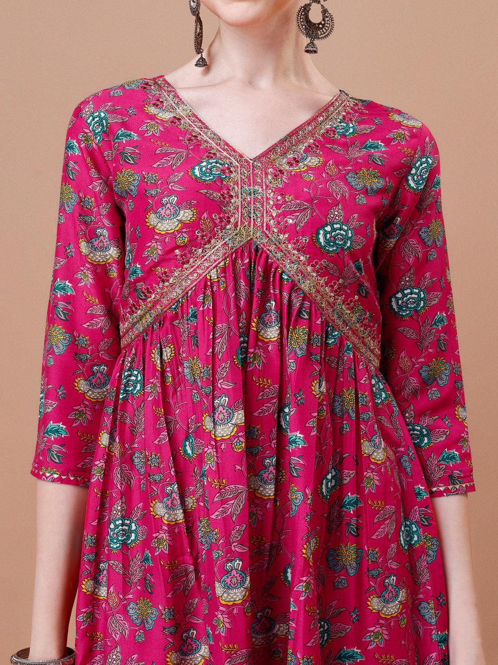 Multicolor Alia Cut Embroidered Floral Kurta Set with Dupatta