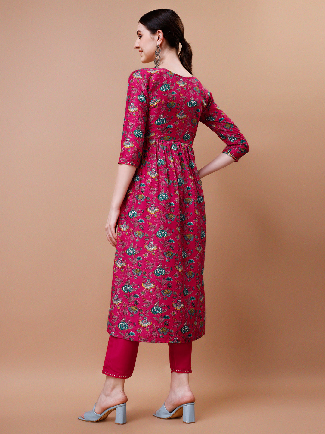 Multicolor Alia Cut Embroidered Floral Kurta Set with Dupatta